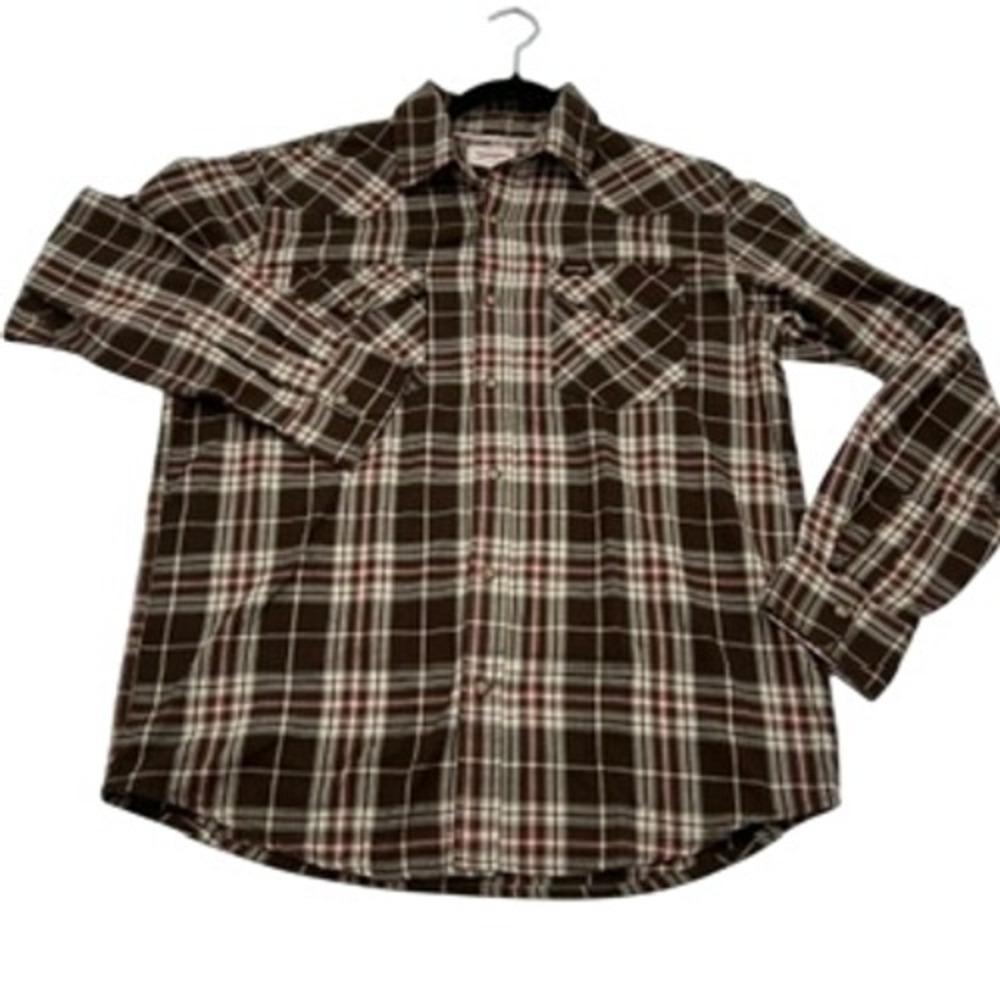 Wrangler Mens Brown Plaid Pearl‎ Snap Western Shirt Long Sleeve Medium